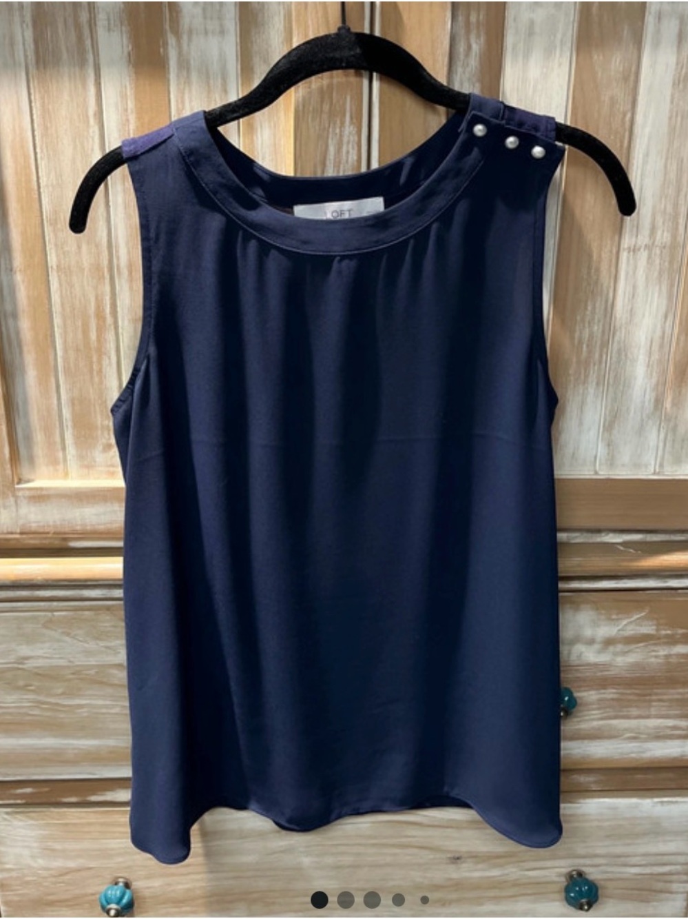 LOFT Navy Pearl-Accent Sleeveless Shell Top